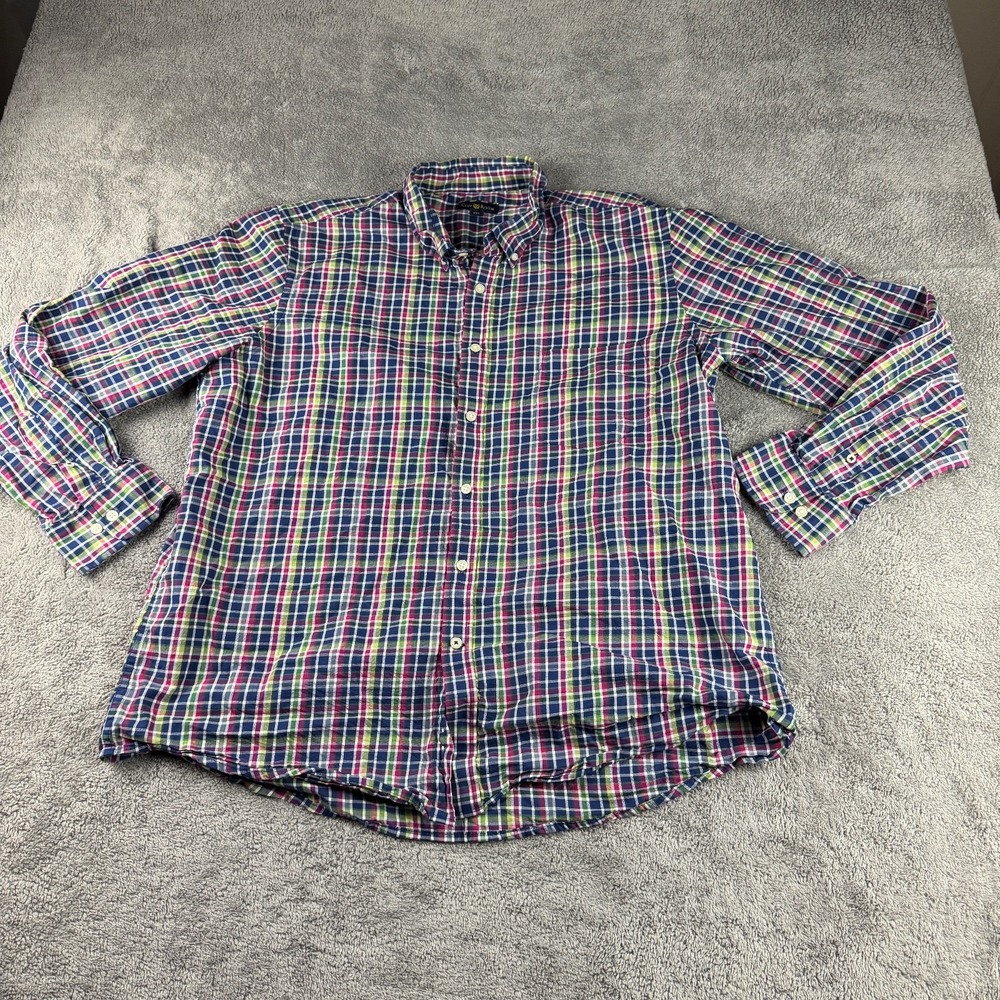 Club Rooms Button Down Shirt Mens XXL‎ Blue Green Pink Plaid Long Sleeve